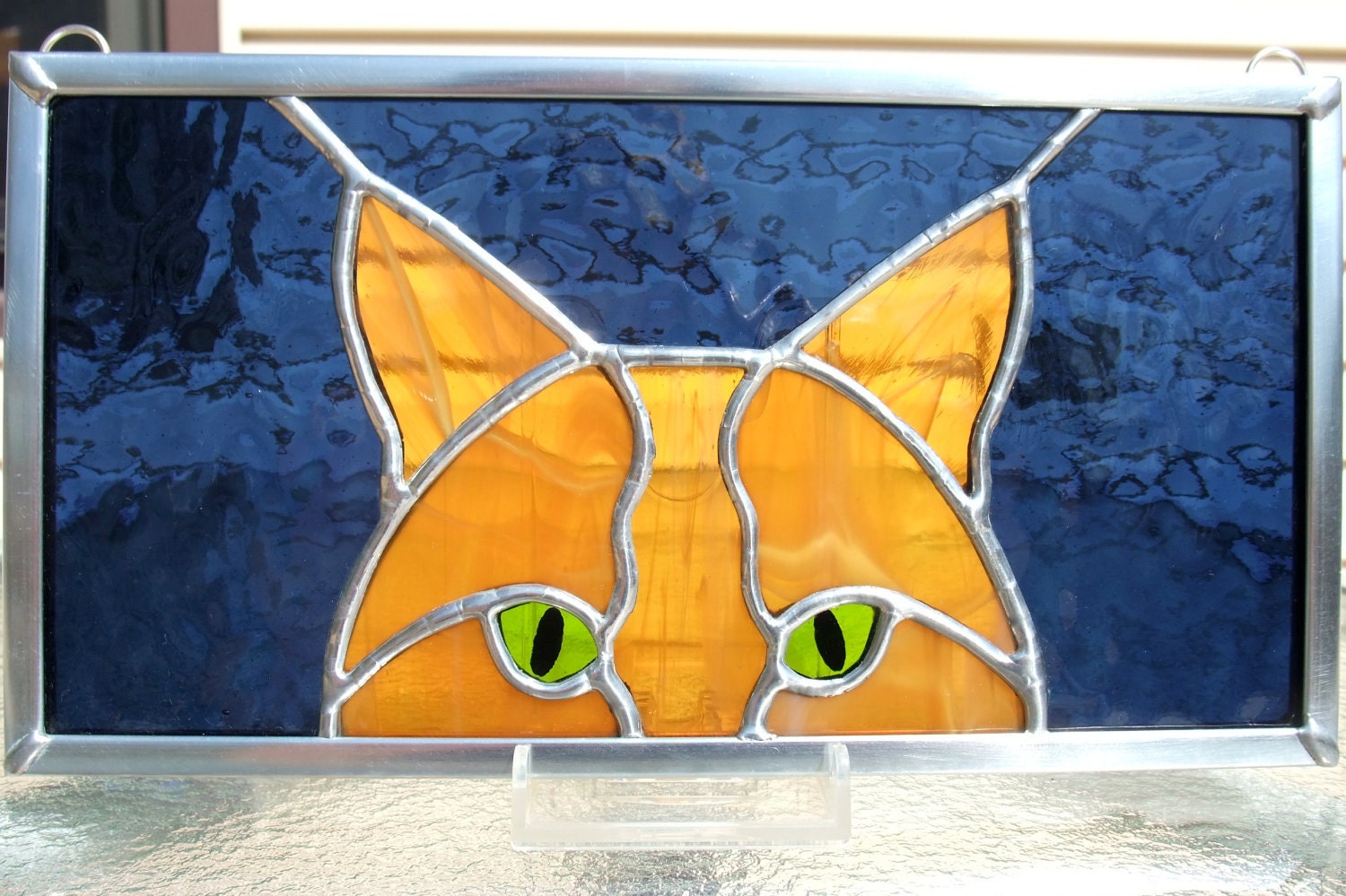 Butterscotch Peeking Cat Stained Glass Panel