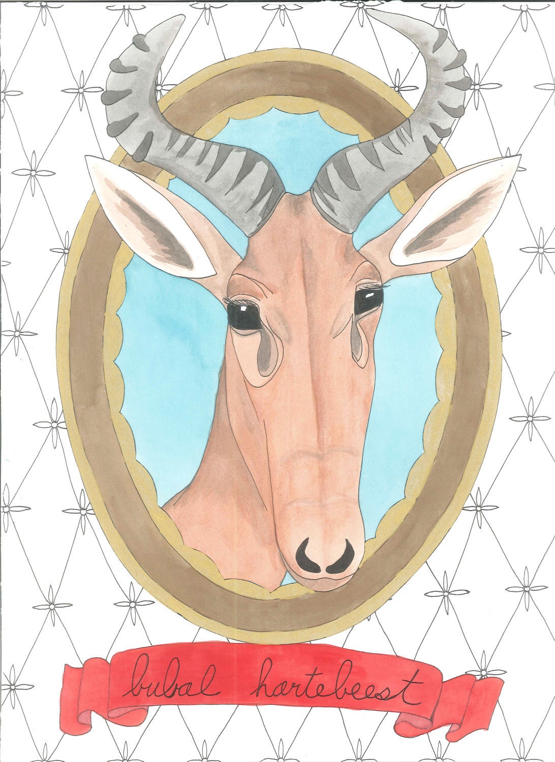 April 2, 2012 (Bubal Hartebeest) - original ink and watercolor drawing