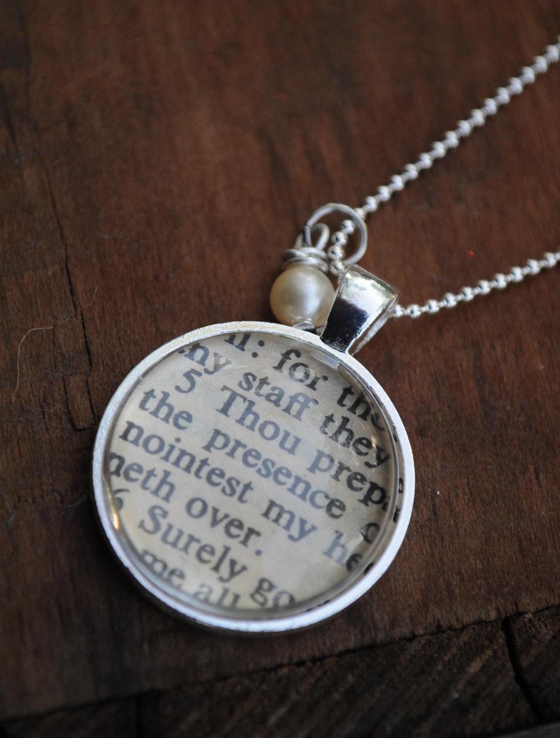 Vintage Bible Verse Pendant Necklace Psalms 23: 5-6