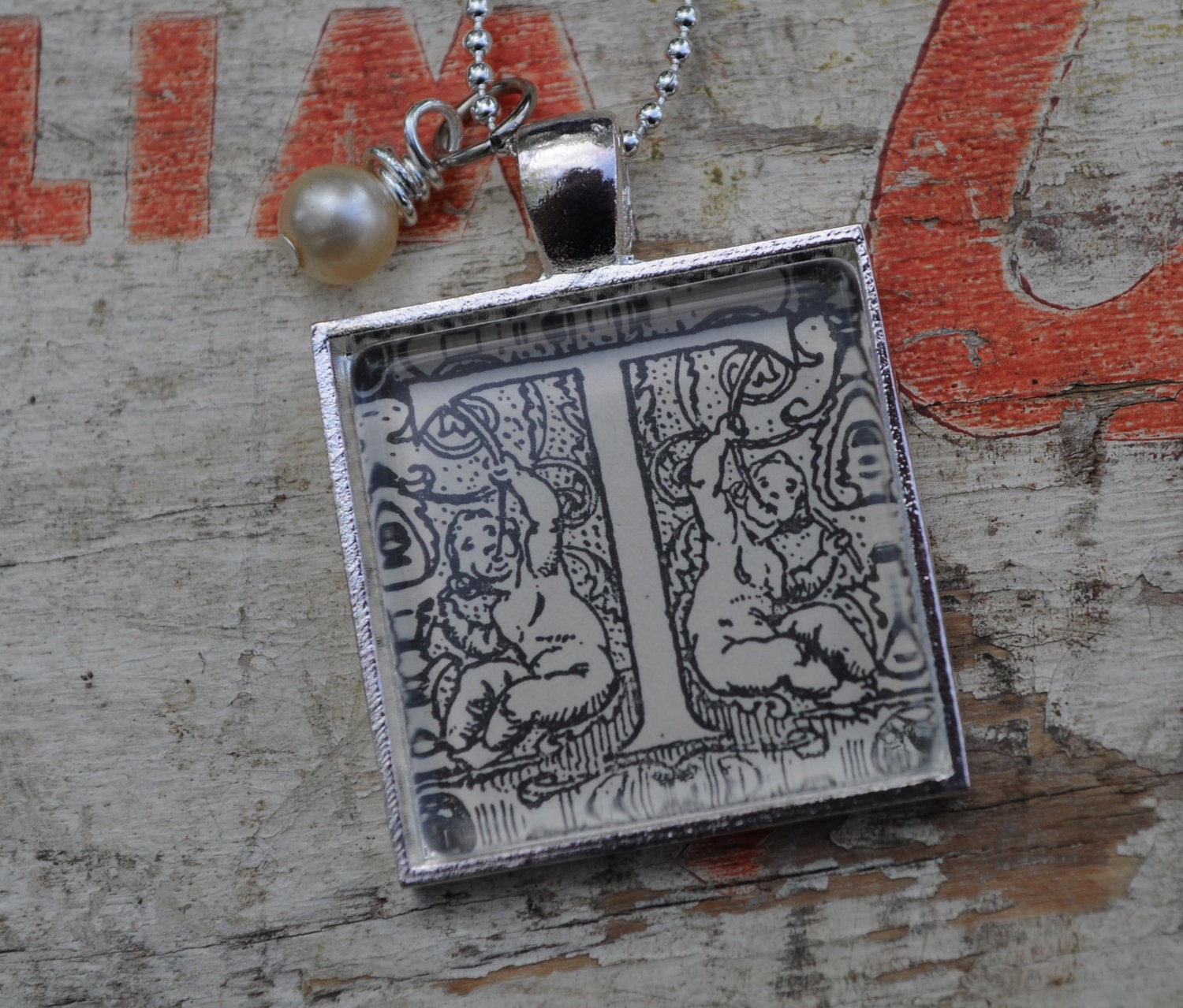 Vintage Dictionary Word Necklace Pendant The Letter T