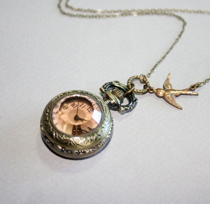 Victorian Pocket Watch and Bid Necklace Working by smilesophie from etsy.com