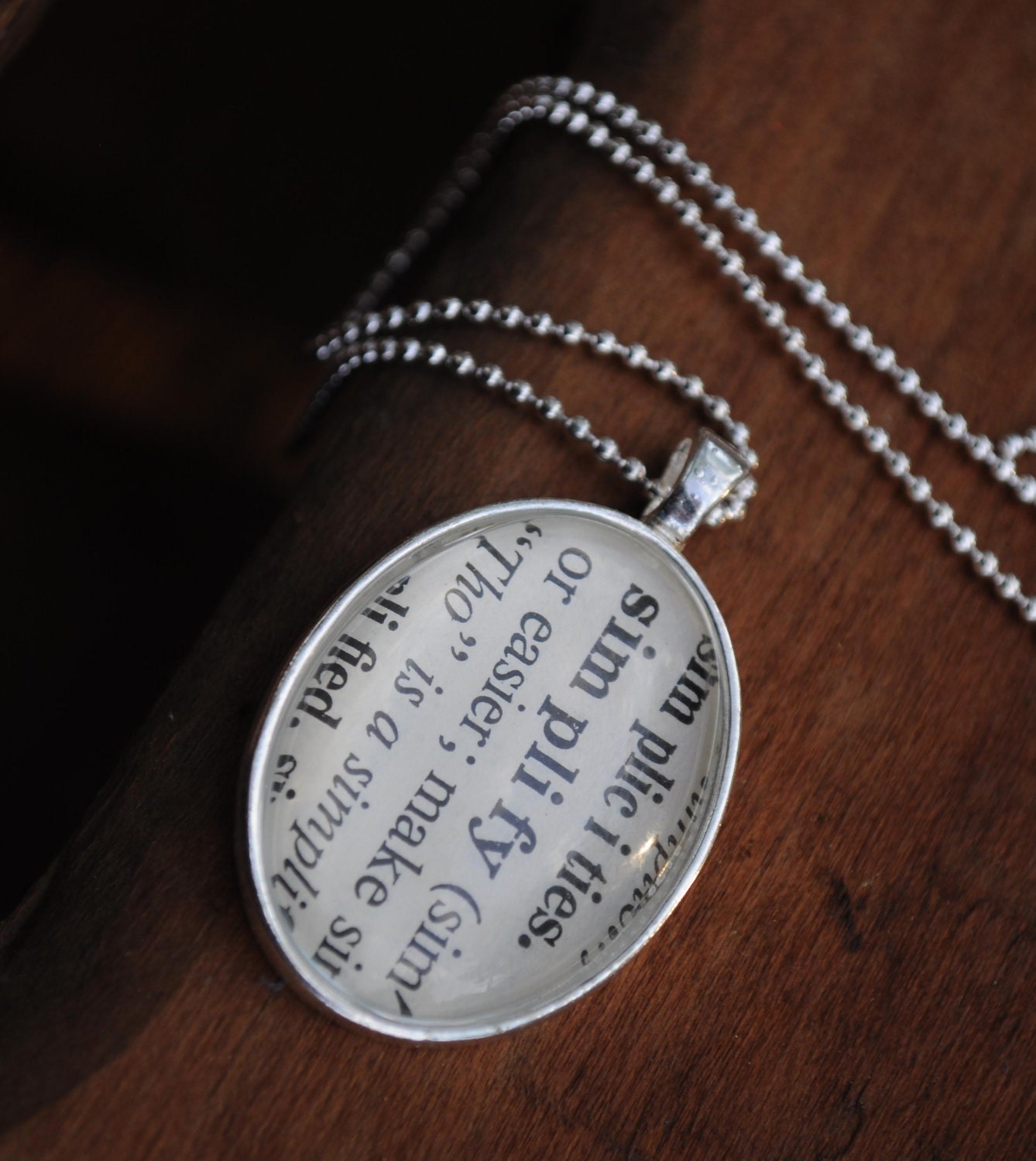 Vintage Dictionary Word Necklace Pendant SIMPLIFY