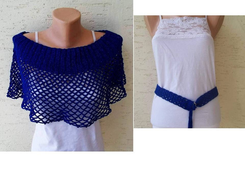 Set of capalet belt scarf royal blue bright by KnitterPrincess Set of capalet belt scarf royal blue bright by KnitterPrincess