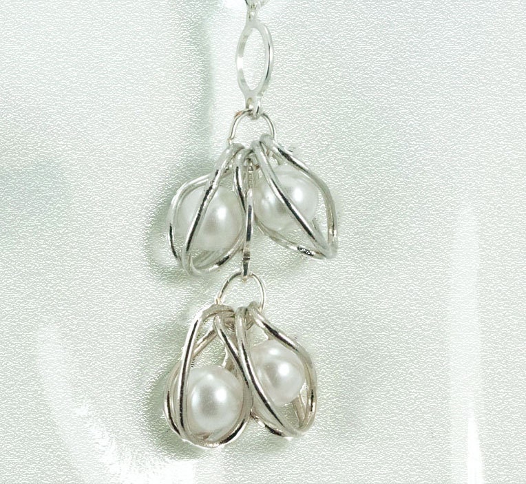 Wire Wrapped Pearl Dangle Earrings