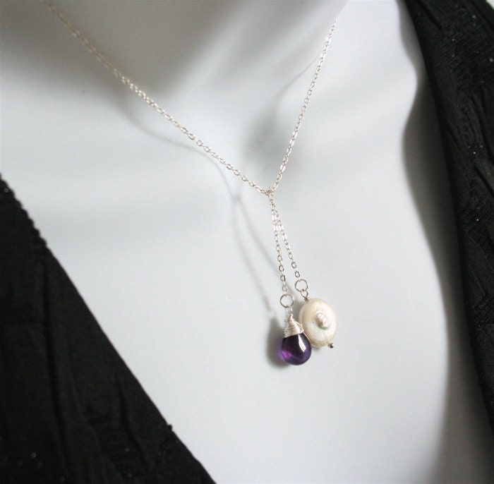 Amethyst and Coin pearl Lariat Necklace Purple by smilesophie