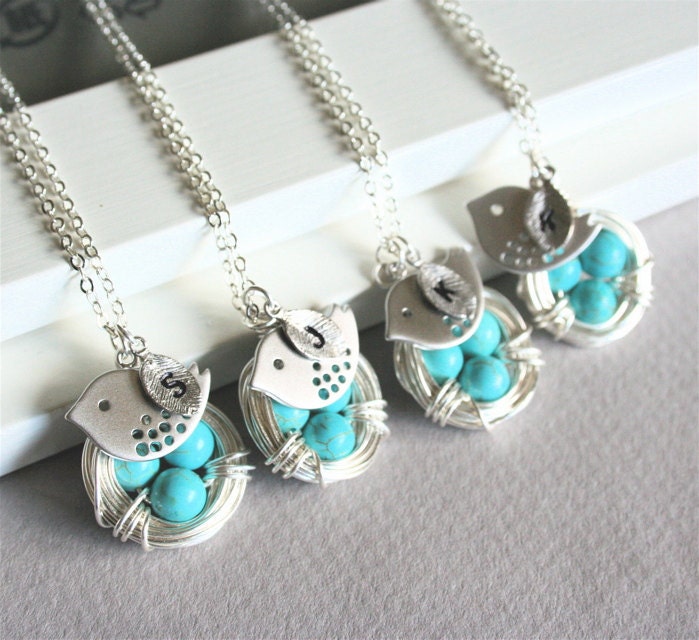 Bird and Nest Necklace Custom  Leaf Initial by smilesophie on Etsy