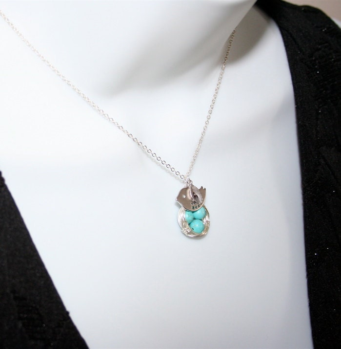 Bird and Nest Necklace Custom  Leaf Initial by smilesophie on Etsy