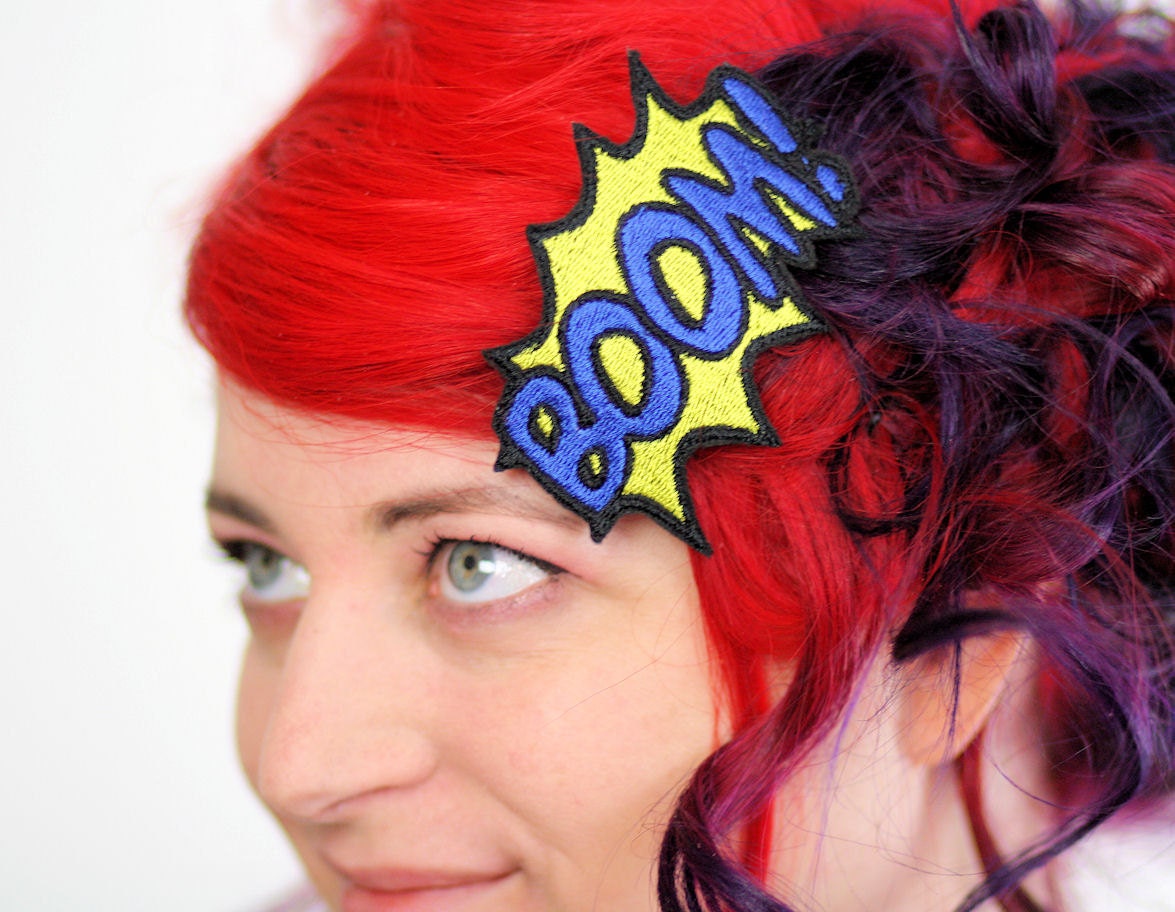 BOOM Hair Clip, Comic Book Hair Barrette, Yellow and Blue