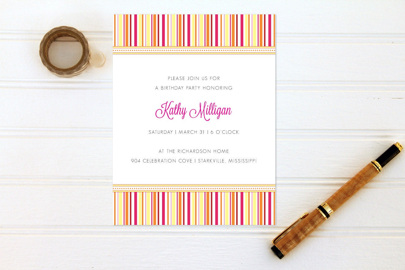 Mod Stripes Party Invitations - Birthday Invites for Women