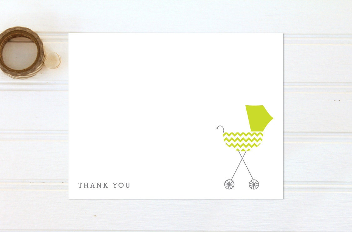 Baby Carriage Girl or Boy Baby Shower Invitations - Baby Carriage Gender Neutral Invites - Chevron Stripes - Set of 12 custom invites