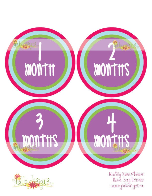 Monthly Onesie Sticker (Girl): Bright Circles