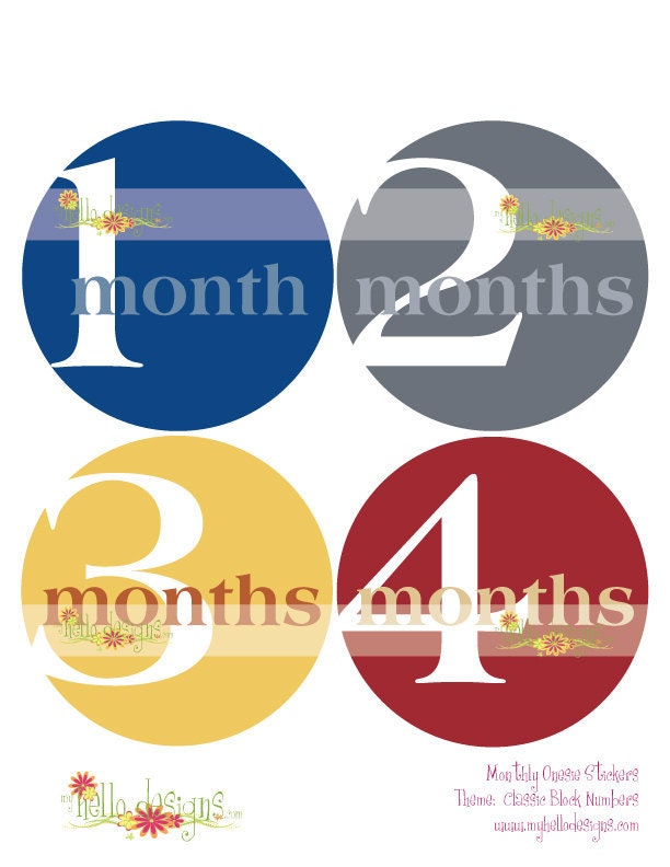 Monthly Onesie Sticker: Classic Block Numbers