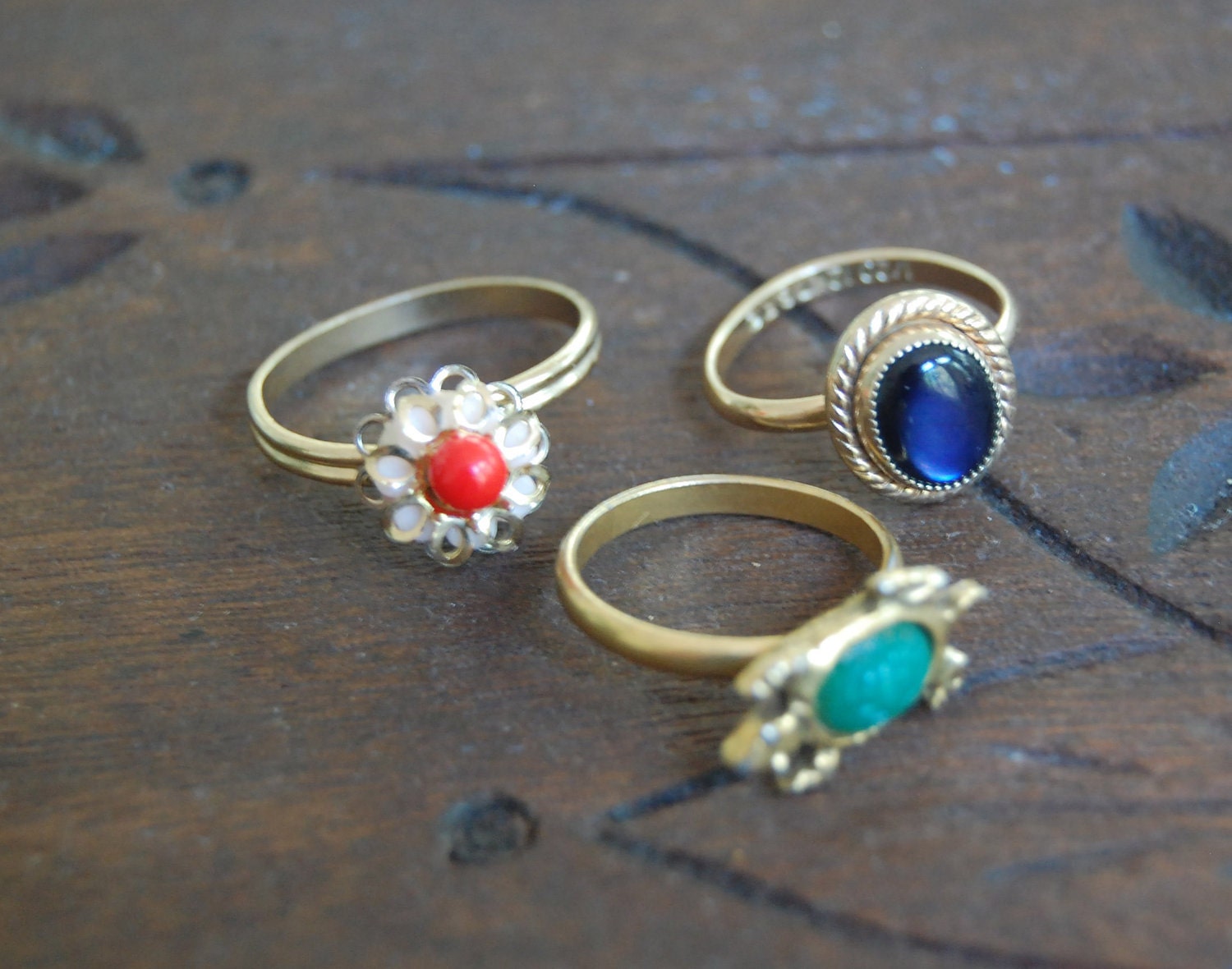 3 Vintage Cocktail Adjustable Rings