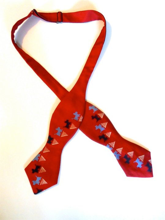 1930s Mens Silk Bow Tie Deco Scotty Dogs