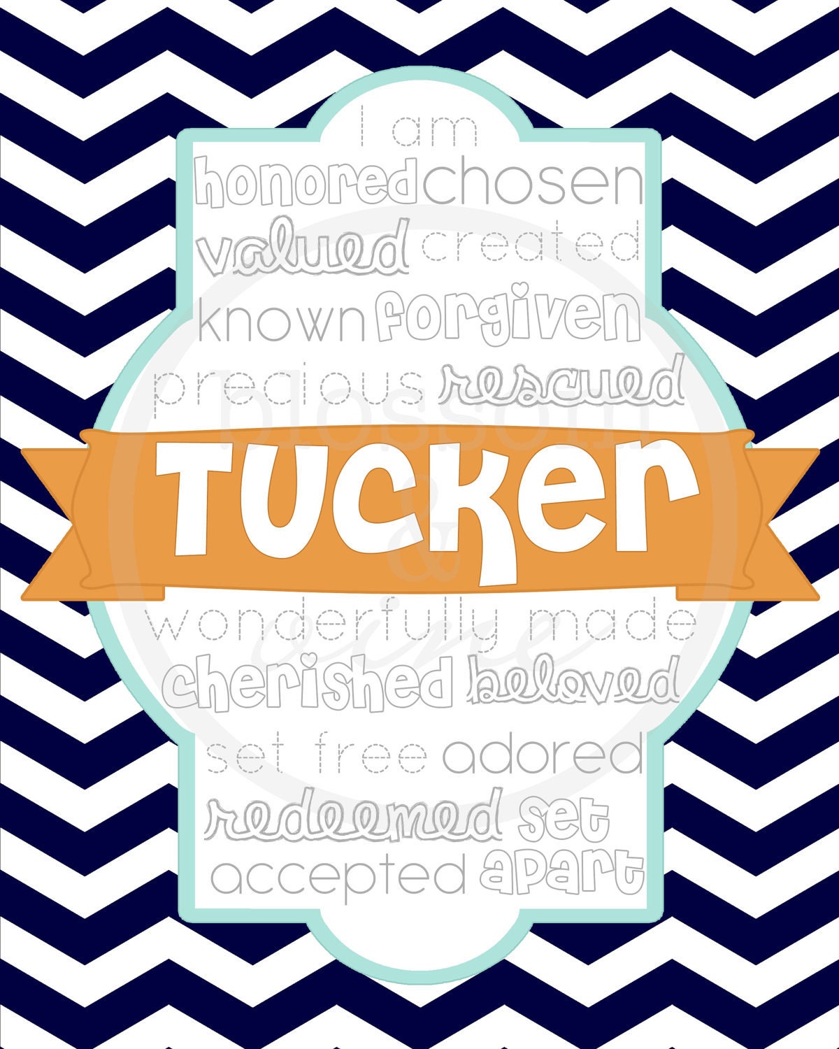 Chosen Print - 8x10 - custom colors and name. scripture print, personalized nursery bedroom bible verse wall artwork decor