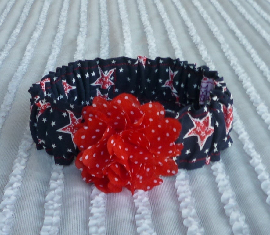 Patriotic Stars Dog Scrunchie Necklace with chiffon rosette - S