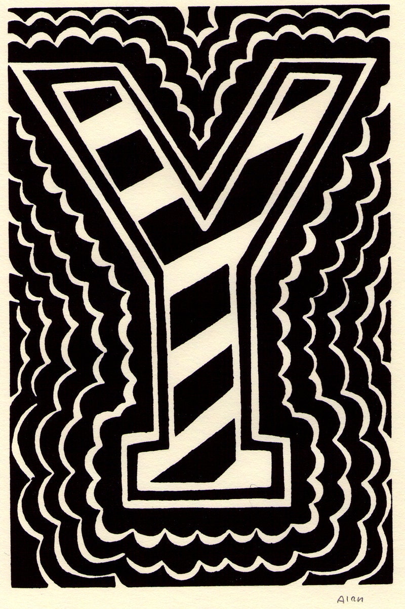 Y is for the letter Y. Linocut