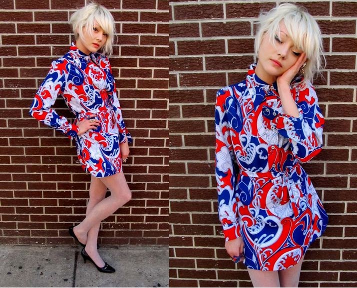 60's Red White and Blue Paisley Mod Twiggy Edie Psychadelic Mini dress
