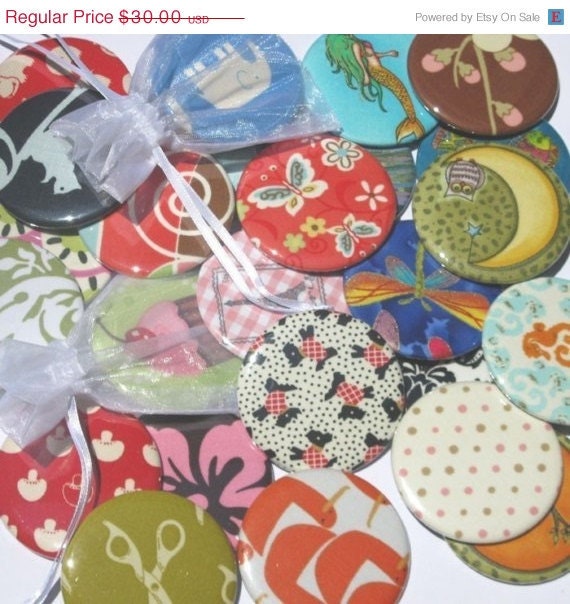 MAY SALE 31% OFF pocket mirrors 12 Assorted fabric covered mirrors 2.25 inches