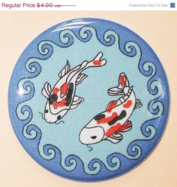 MAY SALE 31% OFF Pocket mirror koi fish swimming in a pond fabric covered 2.25 inch pocket mirror exclusive fabric design by flirtbuttons