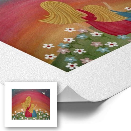 Mother Daughter Wishing Star Kids Art Print on CANVAS - Kids Wall Art for Girls Kids Room - Art from Original Painting by TwoLittleWitches