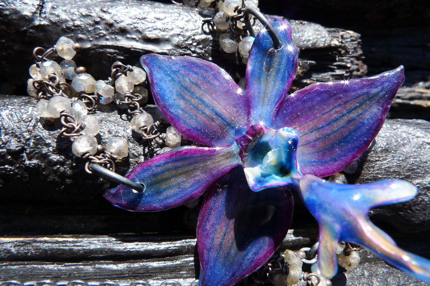 ON SALE labradorite orchid necklace Brazilian jewelry by BeijoFlor