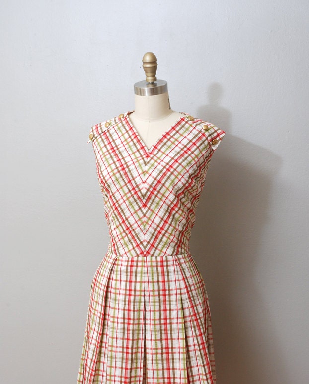 1960s Dress - Pink Plaid Seersucker Full Skirt Dress - Plus Size