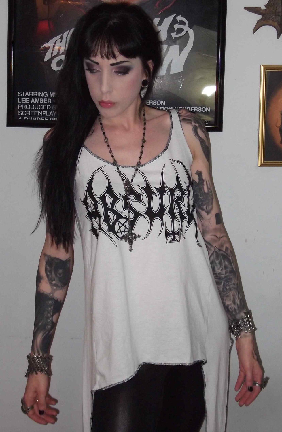 Absurd Girls Long Slub Tunic Tank Top Black Metal