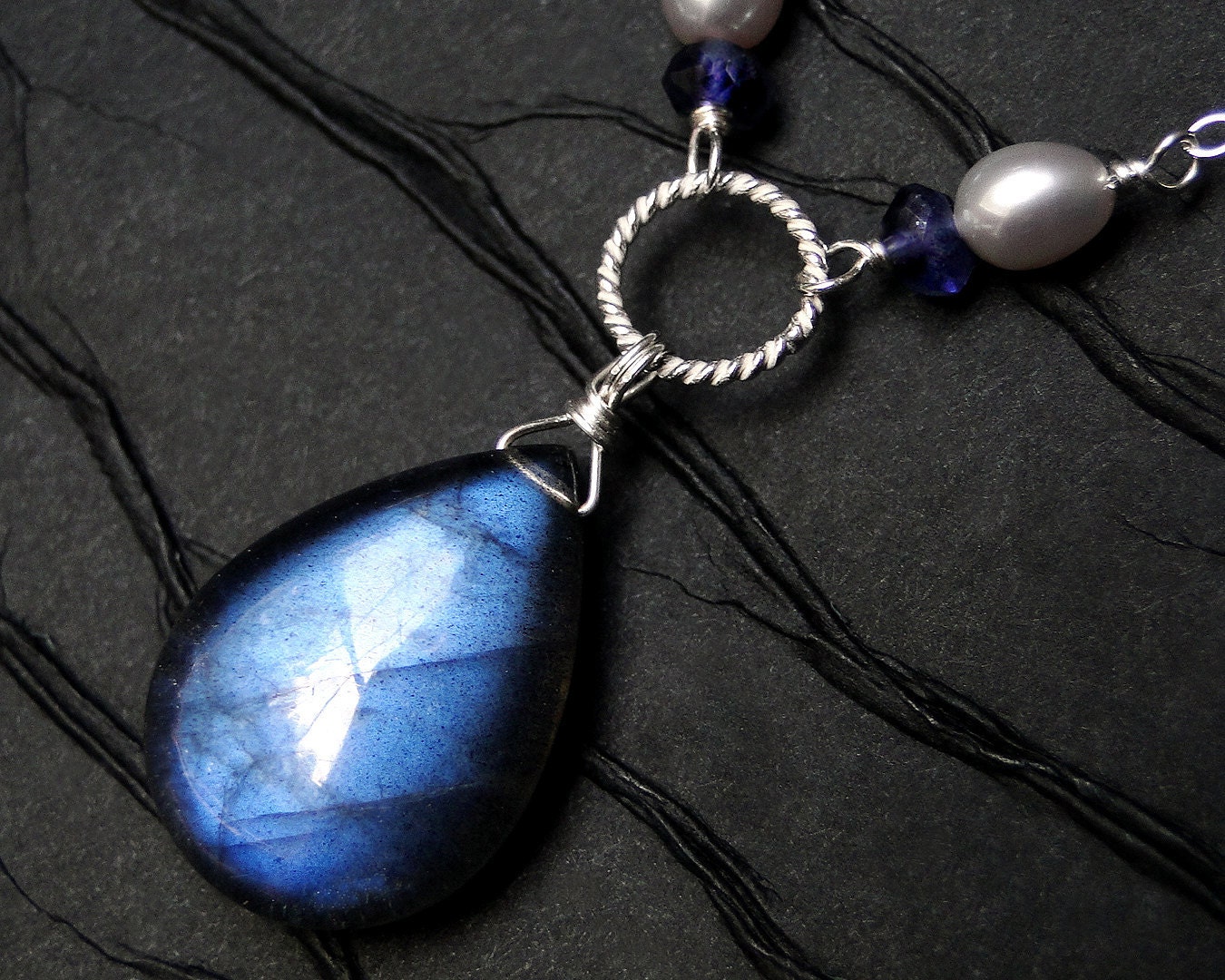 Labradorite Necklace, AAAA Grade, Iolite, Pearl, Sterling Silver - "Magic" by CircesHouse on Etsy