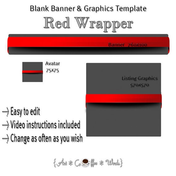Blank Premade Shop Banner and Graphics Set Template - Red Wrapper - Add Your Own Text -  Easy to Edit - Video Instructions Included