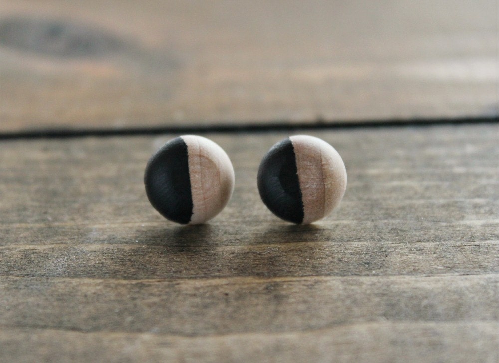Dipped Wood Dot Earrings