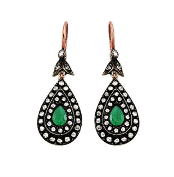 8K Yellow Gold Vintage Style Silver Uncut Diamond Dangle Earrings Jewelry