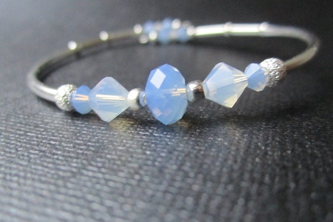 blue opal and silver bangle bracelet. stacking bracelet.