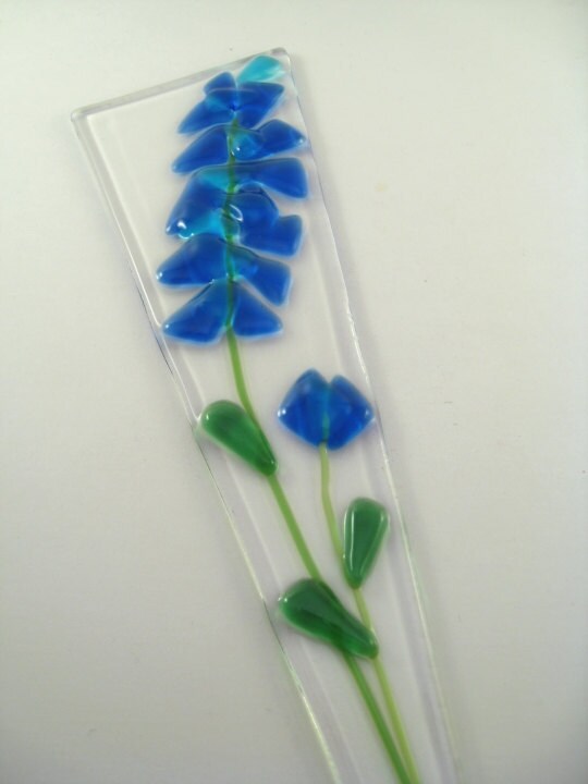 Flower Pot Plant Poke Stake - Bluebonnet Fused Glass