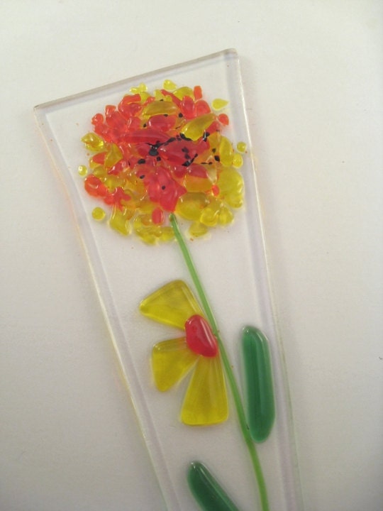 Flower Pot Plant Poke Stake - Yellow Fused Glass