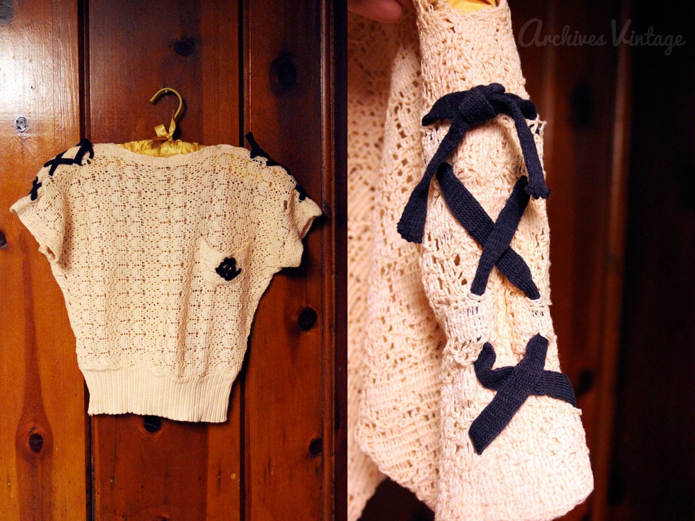 30s top / 1930s blouse // pink knit shirt / nautical style XXS // Summer Sailor