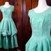 vintage party dress / 50s 60s mint green bubble hem dress / size small S / half moon embroidery