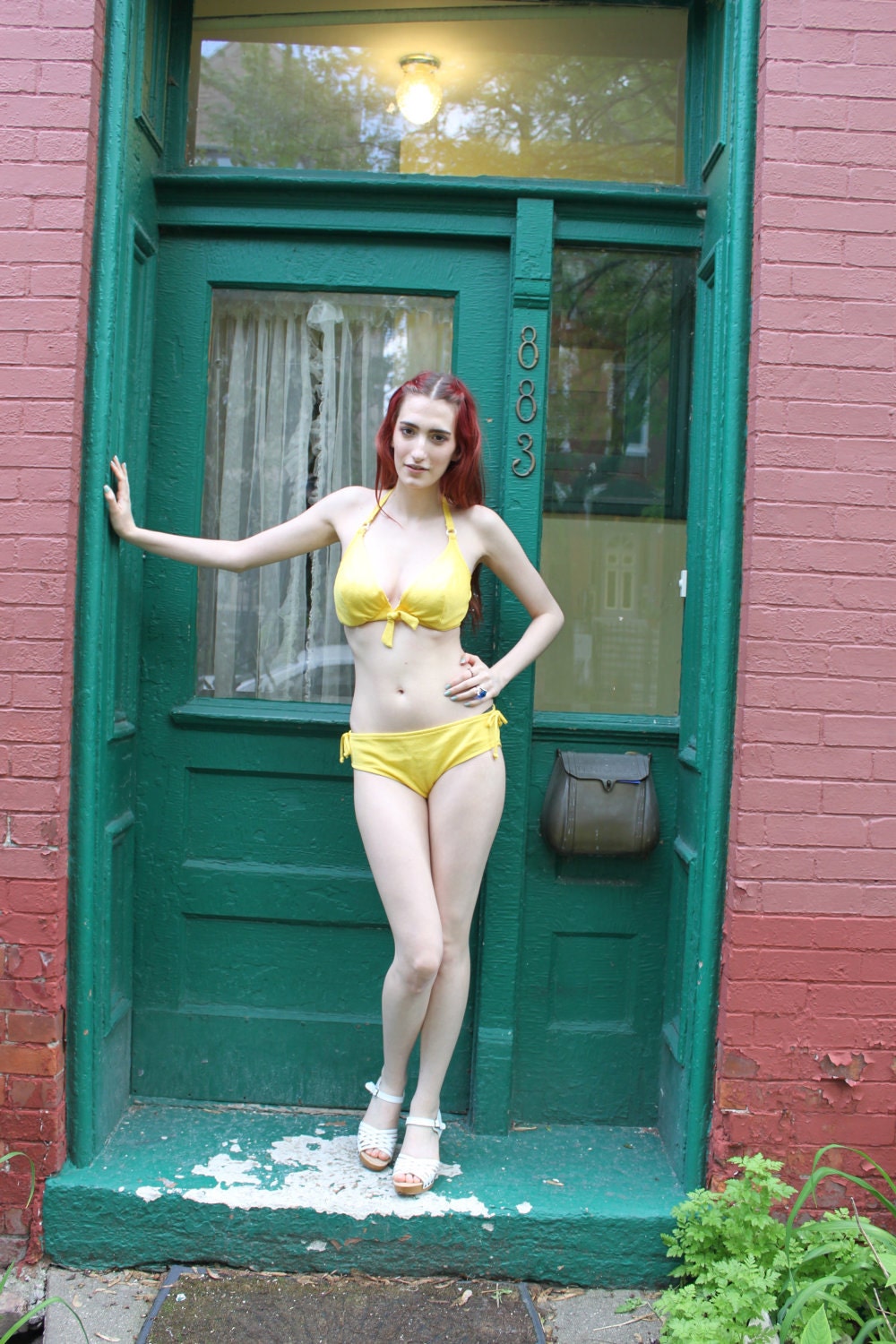 Bikini Swimsuit Vintage 1960s 60s 1970s 70s YELLOW S For a busty gal