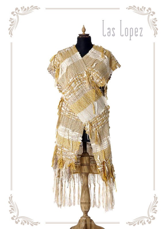 GOLD - handwoven ruana shawl cover shoulders tunica - in gold cream - (I09/041)