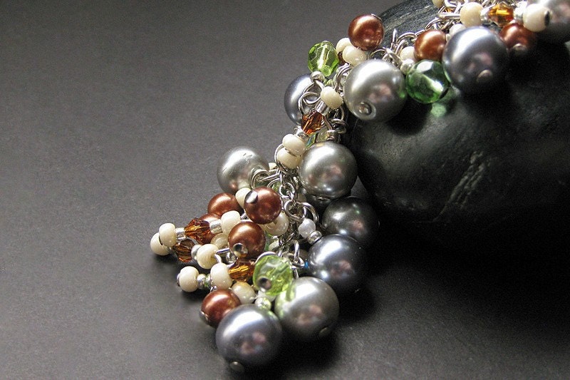 Pearl Charm Bracelet, Earring Set. Handmade Artisan Jewelry by Gilliauna