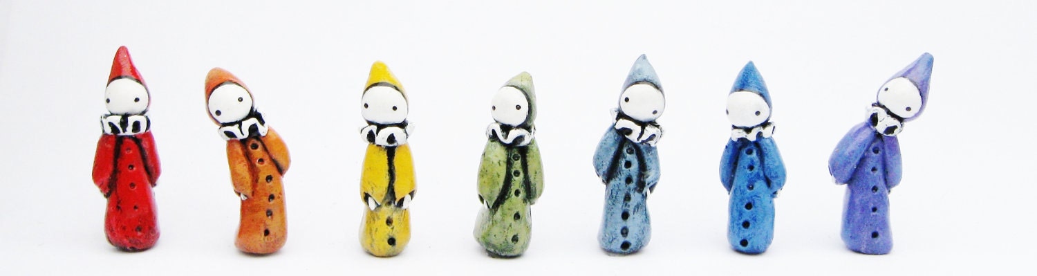 Rainbow Mini Poppet set of seven  by Lisa Snellings