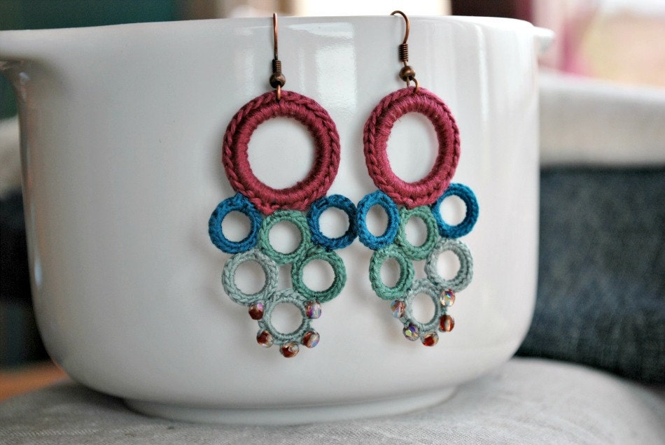 Beaded Crochet Earrings. Lightweight Jewelry. Perfect for Summer. Boho