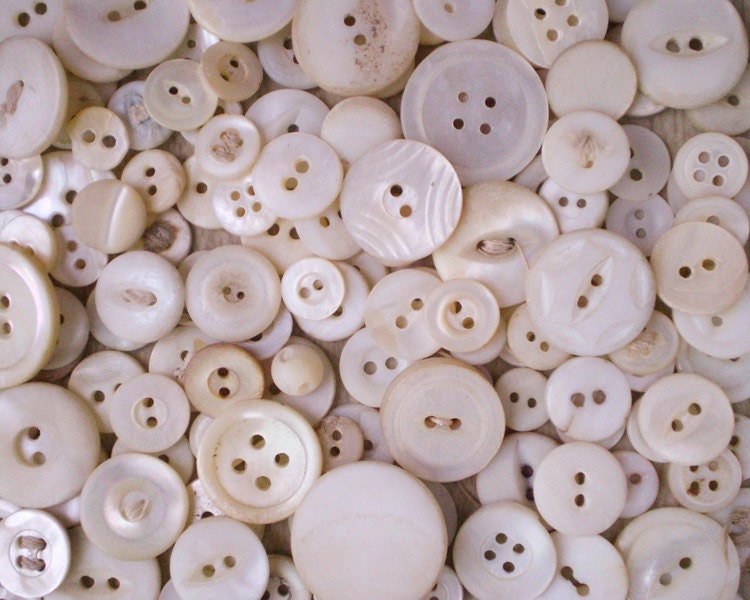Weathered Whites - Lot of over 100 Shabby Vintage Shell Buttons