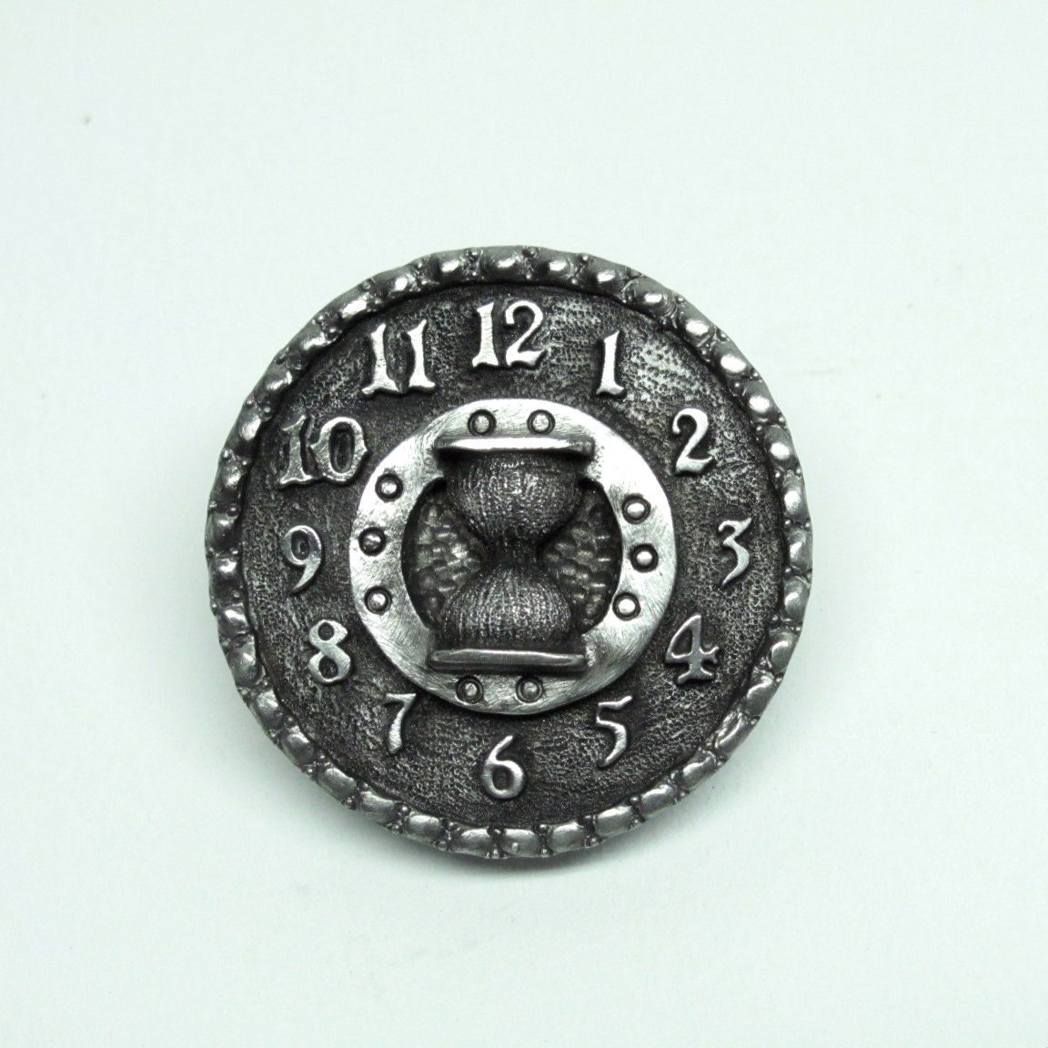 SteamPunk TIME brooch, clock face with hourglass