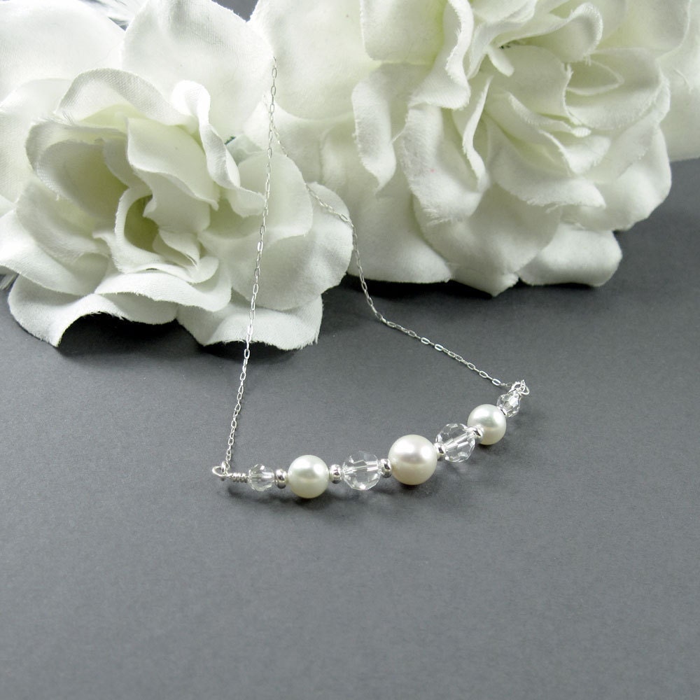 Crystal and Pearl Necklace in Sterling Silver - Chloe