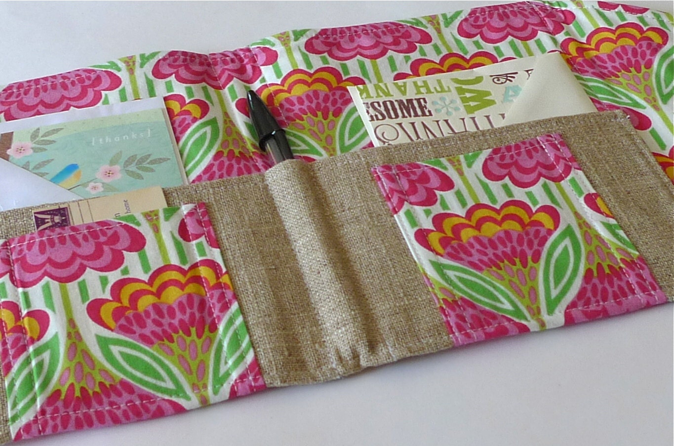 Organizer for Coupons, Stationery, Letters, Passports, Moleskine- In Touch Clutch (tm) in Anna Maria Horner Garden Party