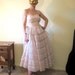 Vintage 50s Pink & Lace Strapless Wedding Prom Ball Gown Party Dress. Size S.