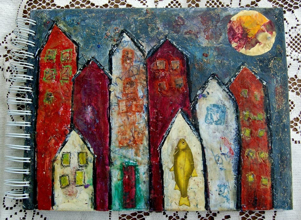 hand painted cityscape large blank book journal diary or photo album