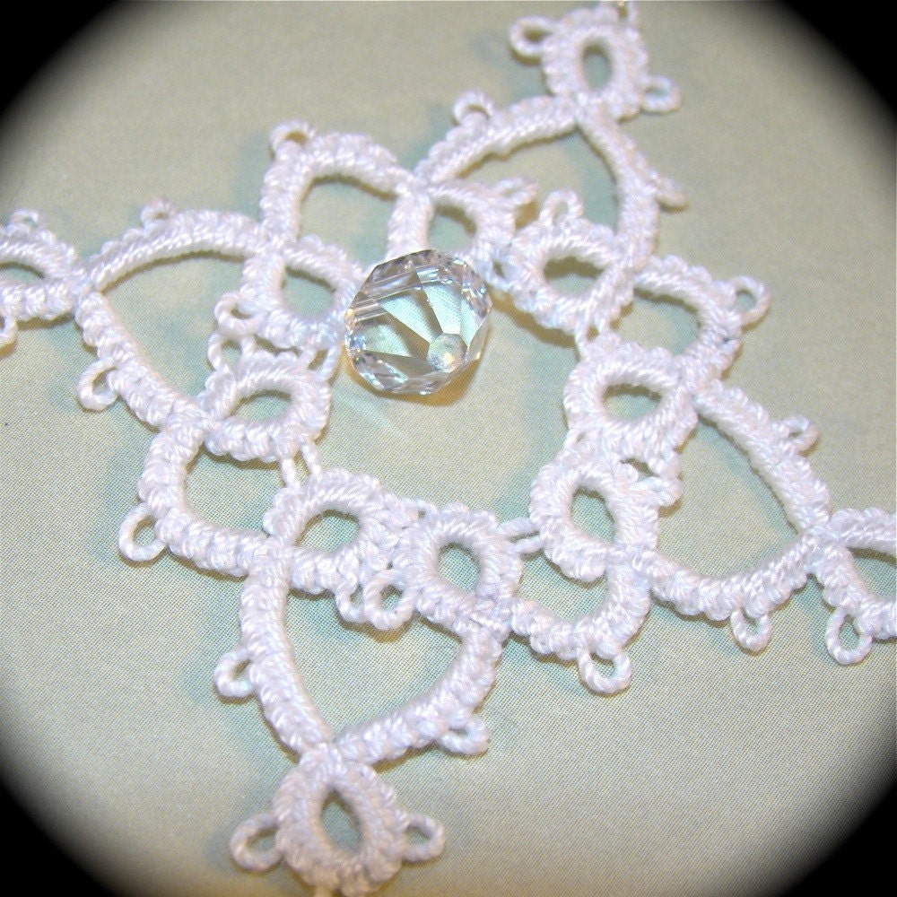 Tatted Wedding Jewelry Set - Victoriana - Pendant Necklace and Earrings