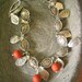Hammered leaf silver necklace with coral beads, sterling silver handmade jewelry design